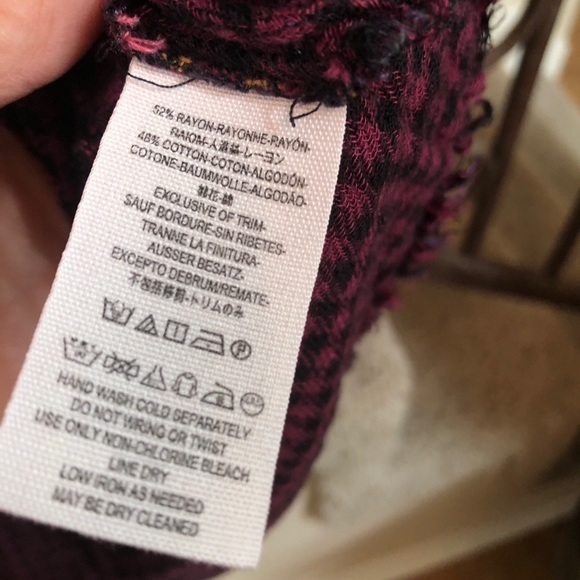 Free People Lightweight Plaid Top Double Cloth Swing OversizedBurgandy M $108 - Picture 6 of 7